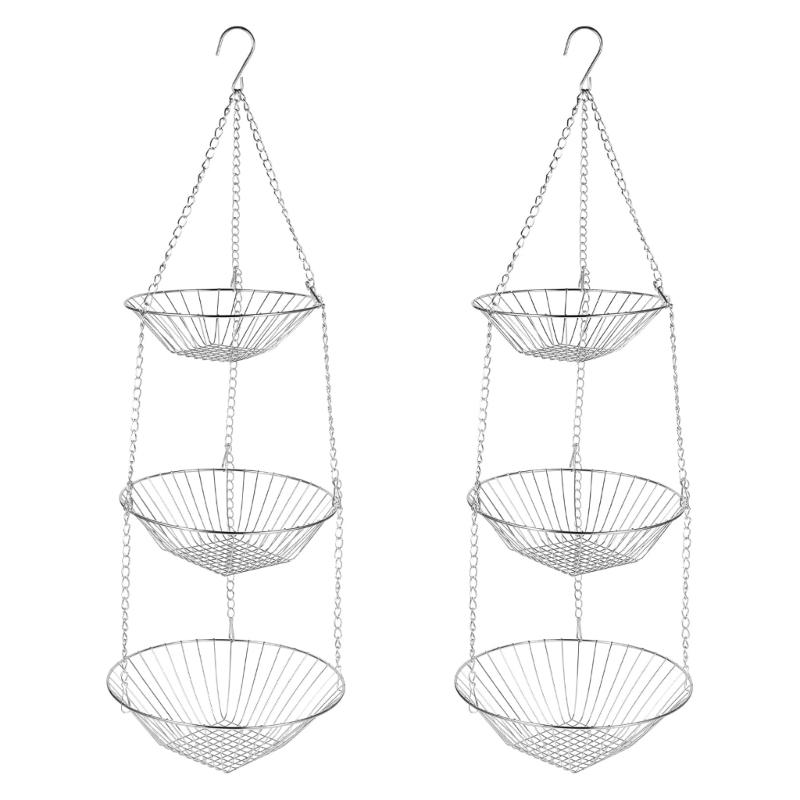 3 Layer Hanging Wire Basket Organizers for Fruits Vegetables Storage In Kitchen Bathroom Garden Feature Adjustable Chains Durable Metal Rusts Proof