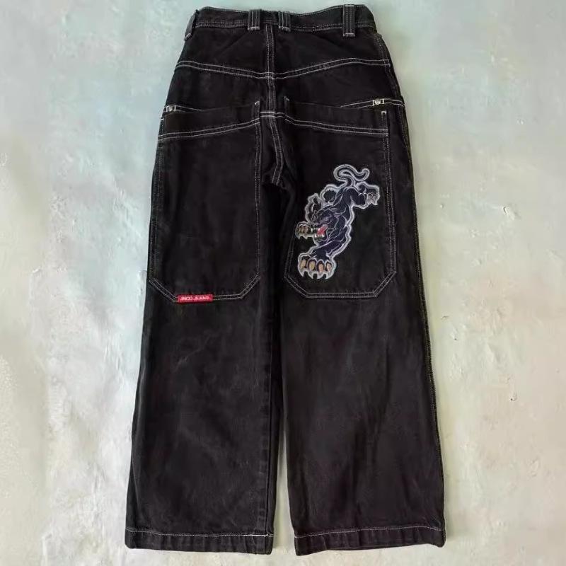 Jeans Hip Hop Cartoon Muster Locker Schwarz Herren Weitbeinige Hose