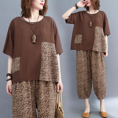 Summer Women's Suits, Loose and Thin Tops, Plus Size Women's Printed Nine-point Pants, Two-piece Suit