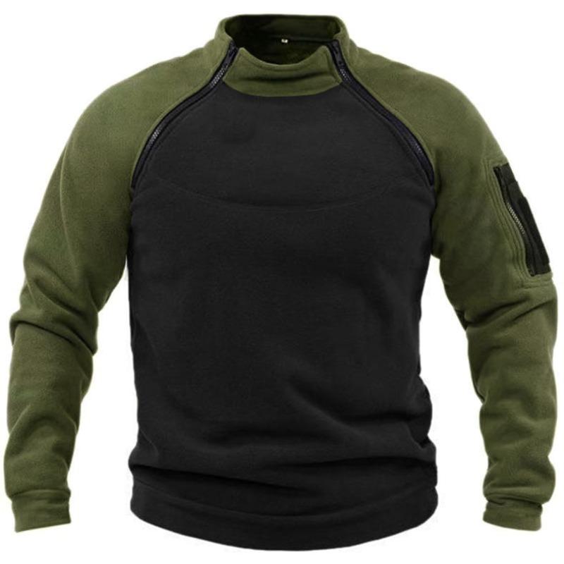 Men's Fleece Stand Collar Loose Fit Quarter Zip Pullover Sweatshirt, Solid Color Tactical Outdoor Warm Tops