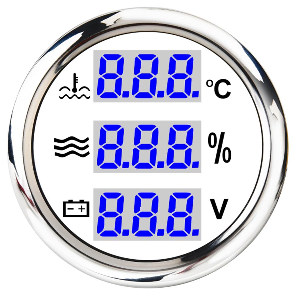 52MM 3 IN 1 Digital Gauge Water Temperature ℃/℉Oil Pressure Bar/PSI Voltmeter For Car Boat 12V/24V With Blue Backlight