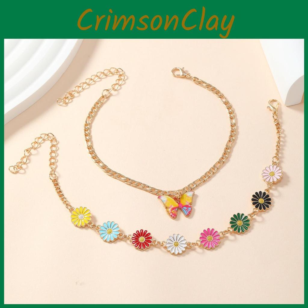Fashion Modern Ladies Anklet Set With Colorful Daisy Motif For Casual Wear