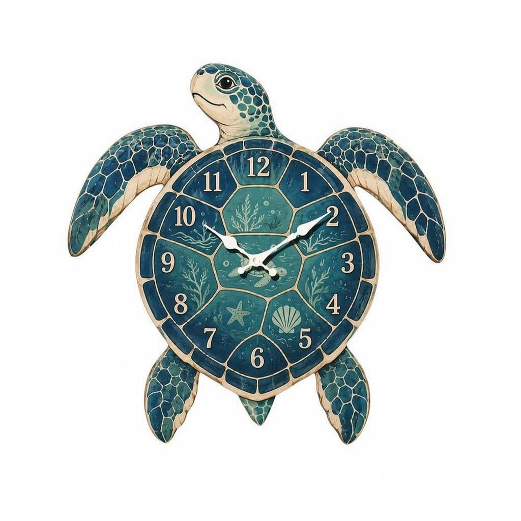 Wall Clock Coastal Turtle Easy to Hang for Bedroom