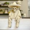 Spooky Aesthetic Office Ornaments 3D Printed Sitting Skeleton Shelf Sitter Figurine, Gothic Hat Desktop Modern Minimalist Statue Ornament, Trendy Home