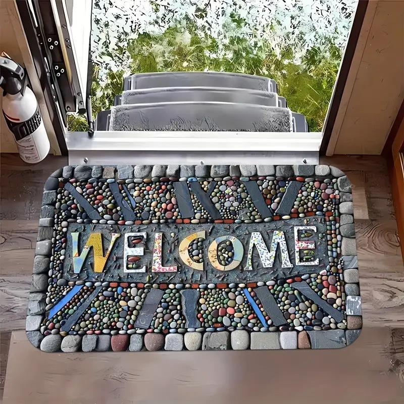 Welcome Door Mat for Campers Happy Camper Printed Anti Slip Carpet Mat Used for Home Decoration Outdoor RV Theme Entrance Carpet
