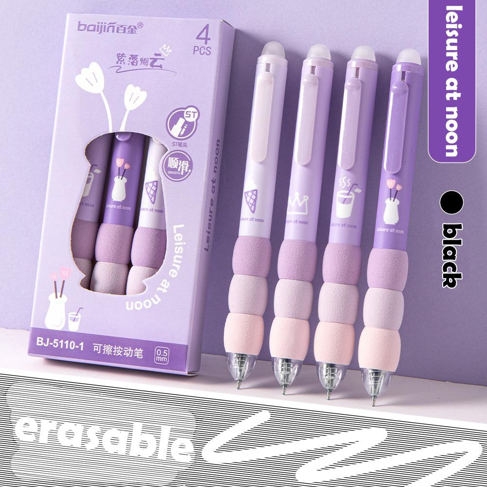 

4Pcs Cartoon Erasable Gel Pens Kawaii Black Ink Quick-Drying Writing Smooth Elegant Neutral Pens Aesthetic Students Stationery