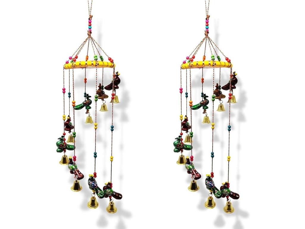 Colored Bell Wind Chime, Door/Wall Hanging Decorative Showpiece/Wall Hanging/Home Décor/Corporate Gift (Pack of 2, Peacock)