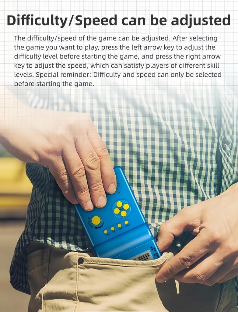 New Brick Game Console with Classic Nostalgic Puzzle 23 Adjustable and Two AAs Perfect Gift Large-Screen Features, Built-in Games, Speed/Difficulty,