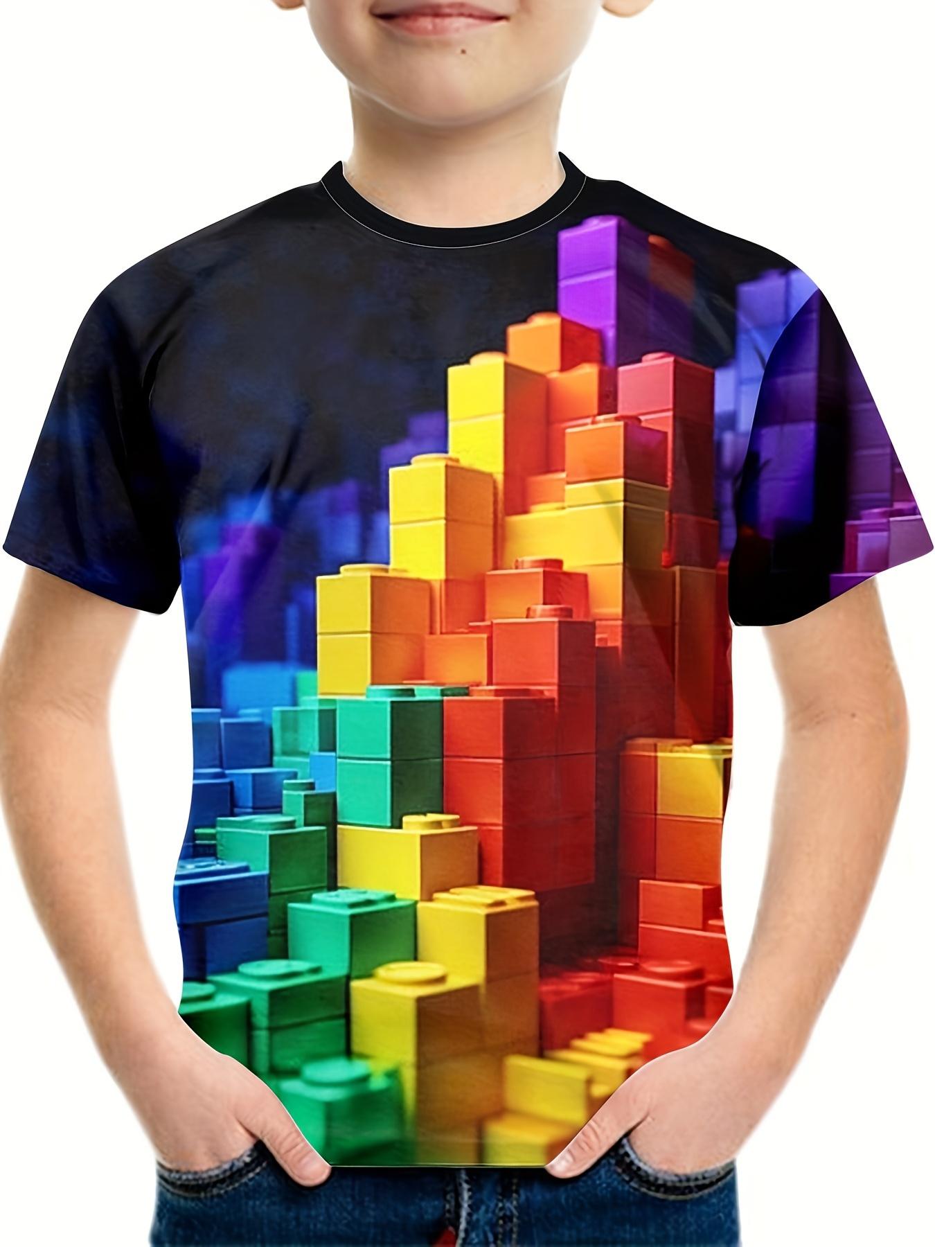 Men look 3D Clothes Kinderkleding Jongens T-shirt Korte Mouw Kinder T-shirts 3D Bouwstenen Print Grappige Kinder Zomerkleding Meisjeskleding 110