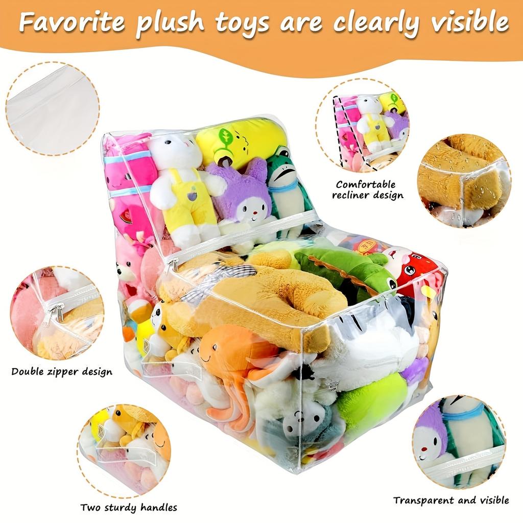 Large Capacity Transparent PVC Storage Chair Cover  Durable, Easy Clean Organizer for Plush Toys and Home Essentials, Multi Purpose, Under Bed Storage