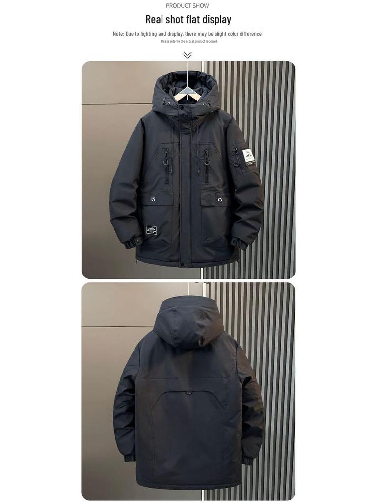 Herren Übergröße Winter Daunenjacke mit Kapuze - Dick, Lässig, Lockere Passform