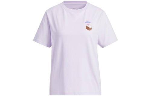 adidas Logo Letter Print Loose Round Neck Short Sleeve T-Shirt L светло-фиолетовый