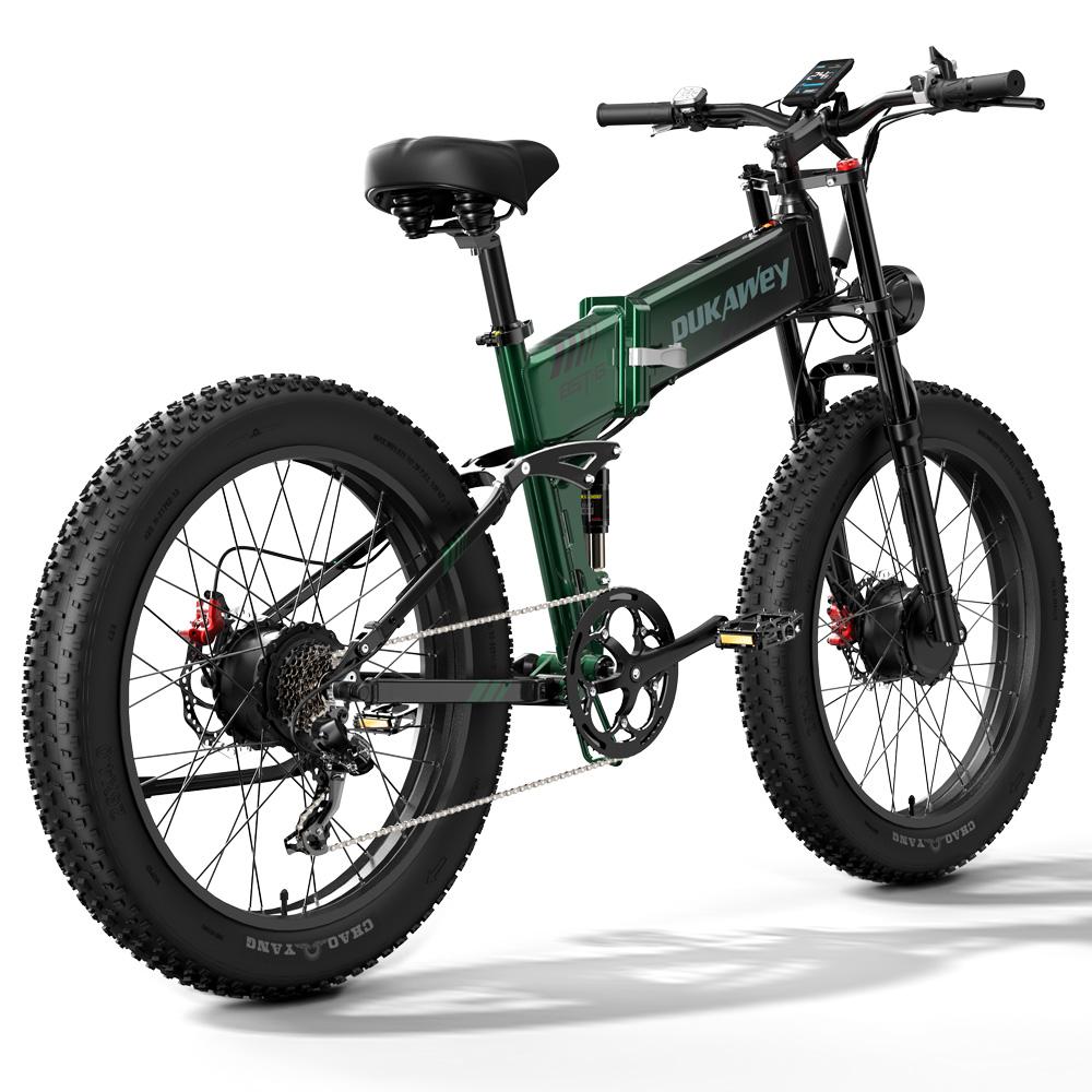 Elektrisches Fahrrad Faltbar Dukawey BST-6 1000W x 2 Motor Vollfederung 48V 17,5AH 26" Fat Tire E-Bike Für Erwachsene Farbe LCD-Bildschirm
