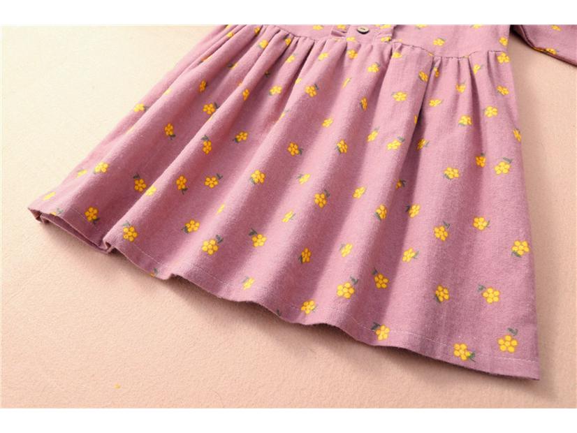 Girls' Floral Princess Dress with Ruffle Collar - Long Sleeve Cotton for Spring/Autumn