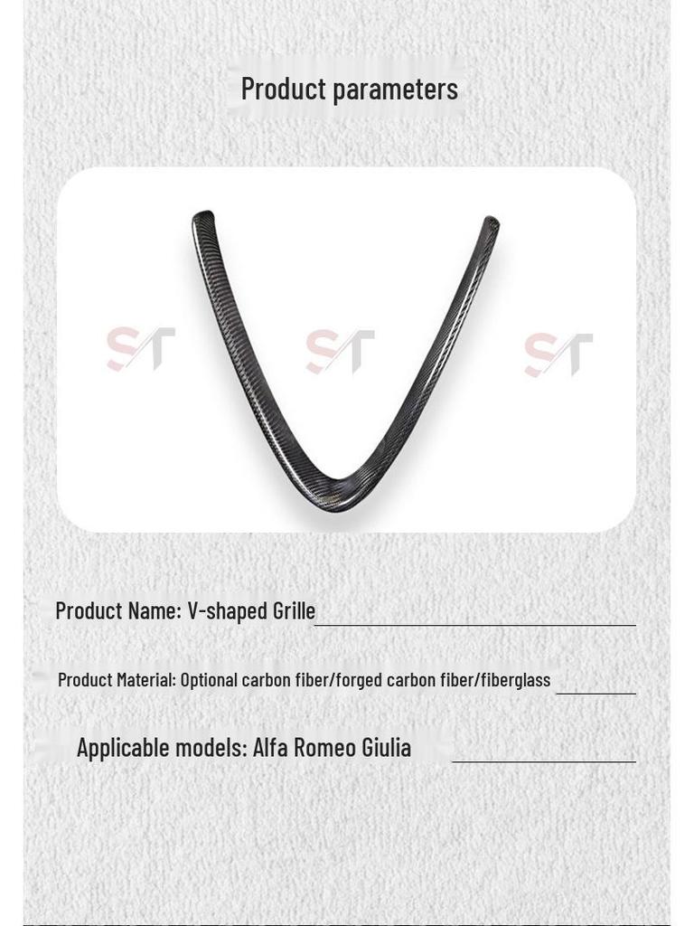Garniture d'aérateur de calandre style V en fibre de carbone pour Alfa Romeo Giulia