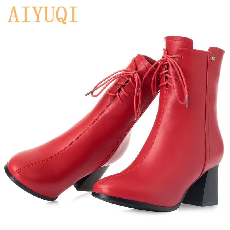Buy Women Ankle Boot Pointed Toe Leather Boots Women Genuine High Heel