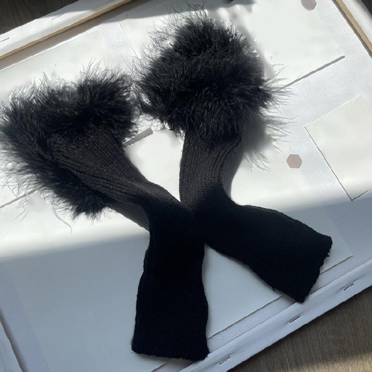 Punk Sleeve Feathered Gloves Wrist Warmer for Costume Party Short Mitten