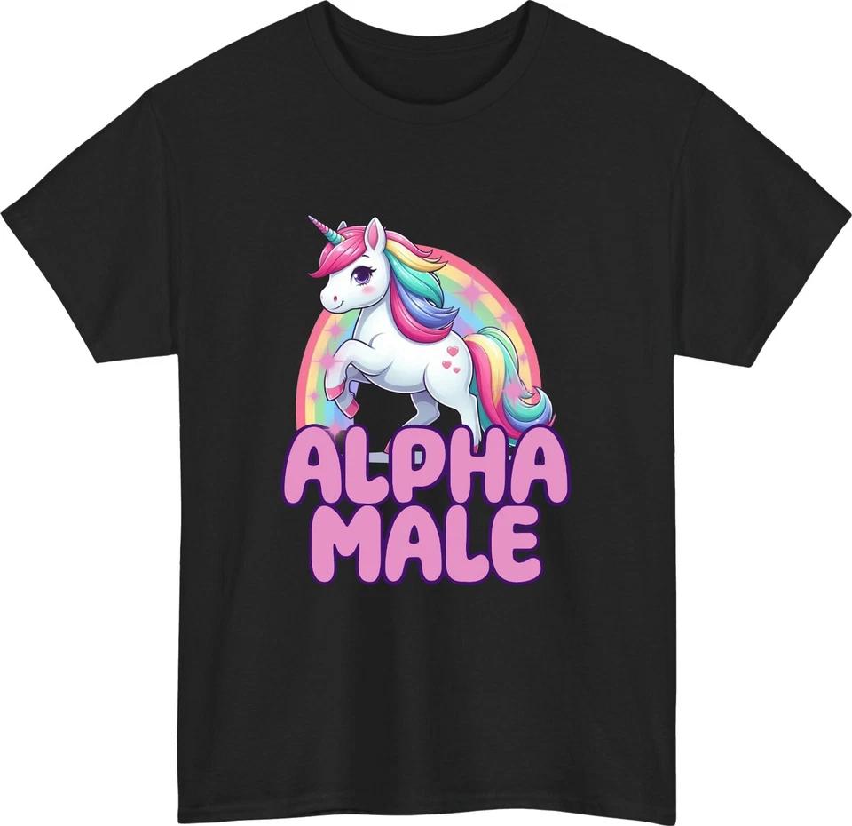 Ironic Alpha Male Unicorn T-Shirt Funny Rainbow Sarcastic Gift Unisex Tee Top L