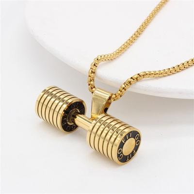 BEPAN Strength Training Dumbbell Necklace Alloy Retro Fitness Series Pendants Bag Charm Bead Chain Dumbbell Sports Necklace