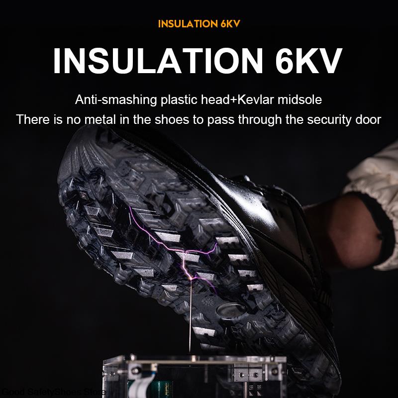 Sicherheitsschuhe mit Drehknopf für Herren, wasserdichte Arbeitssicherheitsstiefel, Kunststoff-Zehen-Isolierschuhe, 6KV Anti-Smash-Arbeitsschuhe, Turnschuhe