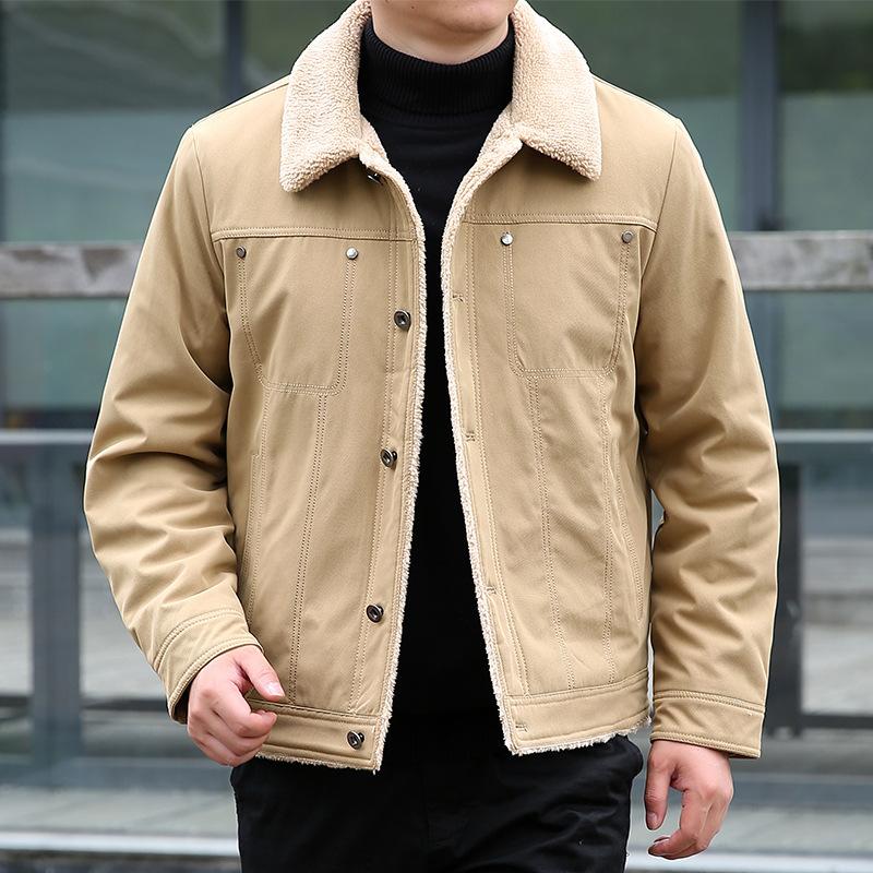 Winter Men's Lamb Wool Jacket Men's Fleece Thickened Men's Thermal Cotton-padded Jacket Lapel Casual Sports Jacket