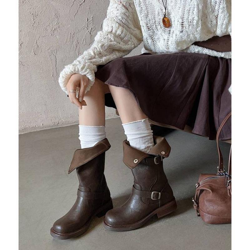 Autumn and winter women's leather boots leather large size medium heel thick bottom non-slip versatile high boots sleeve cowhide knight boots women