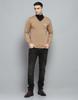 MONTE CARLO Mens Solid Khakhi V Neck Full Sleeve Pullover