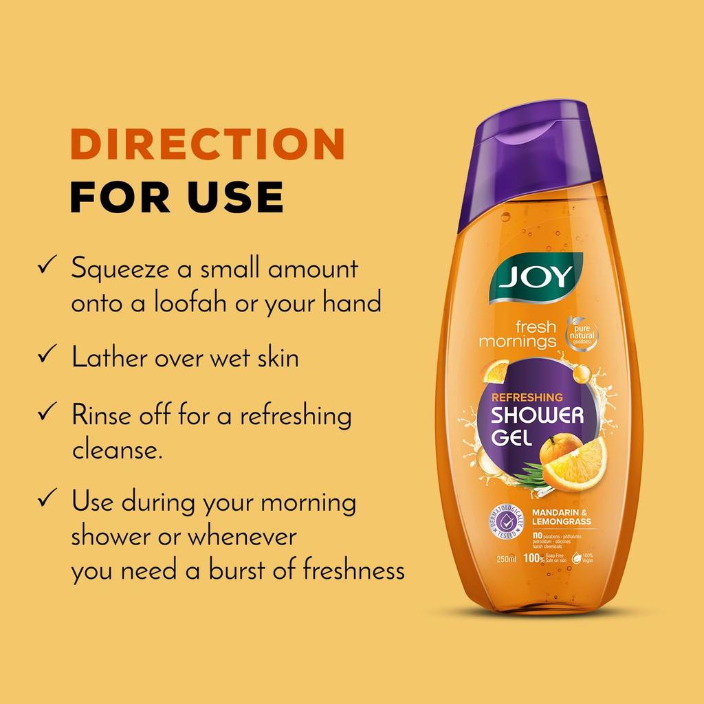 JOY Mandarine & Zitronengras Duschgel 250ml Veganes Duschgel Feuchtigkeitsspendender Hautreiniger