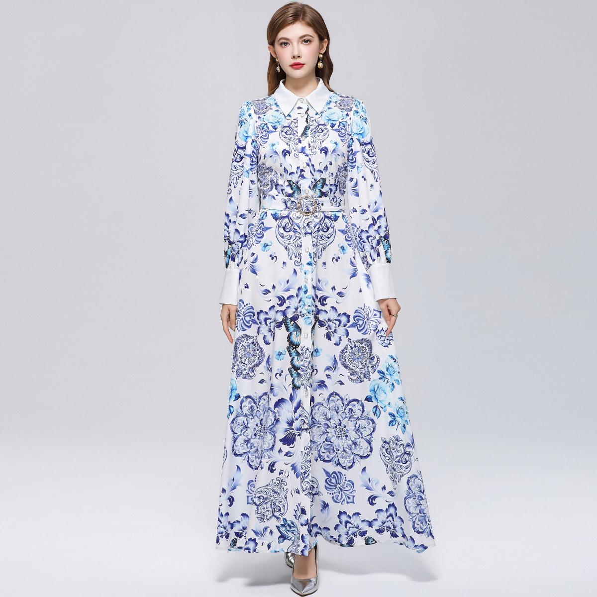 

Vintage Paisley Maxi Dress Shirt for Women Spring 2026 Lapel Long Sleeve Single Breasted Print with Belt Bohemian Style 2XL