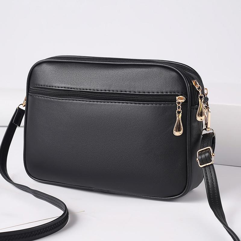 Large Capacity Three Zipper Crossbody Bag New Fashionable and Simple Diamond Shaped Wave Embroidered Monochrome Camera Bag