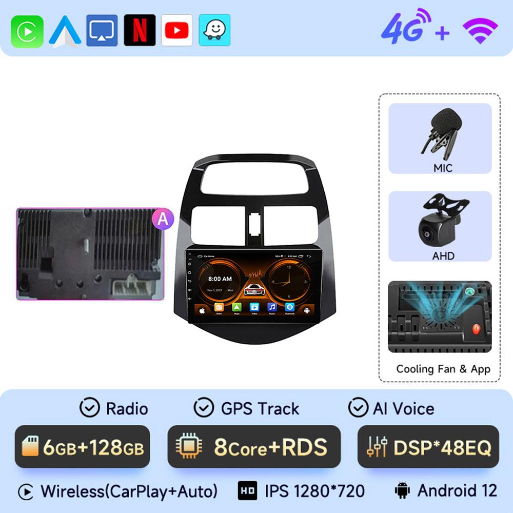 Radio samochodowe 9" do Chevrolet Spark Beat Matiz Creative 2010 - 2014 Android 12 Carplay Odtwarzacz multimedialny wideo Jednostka główna