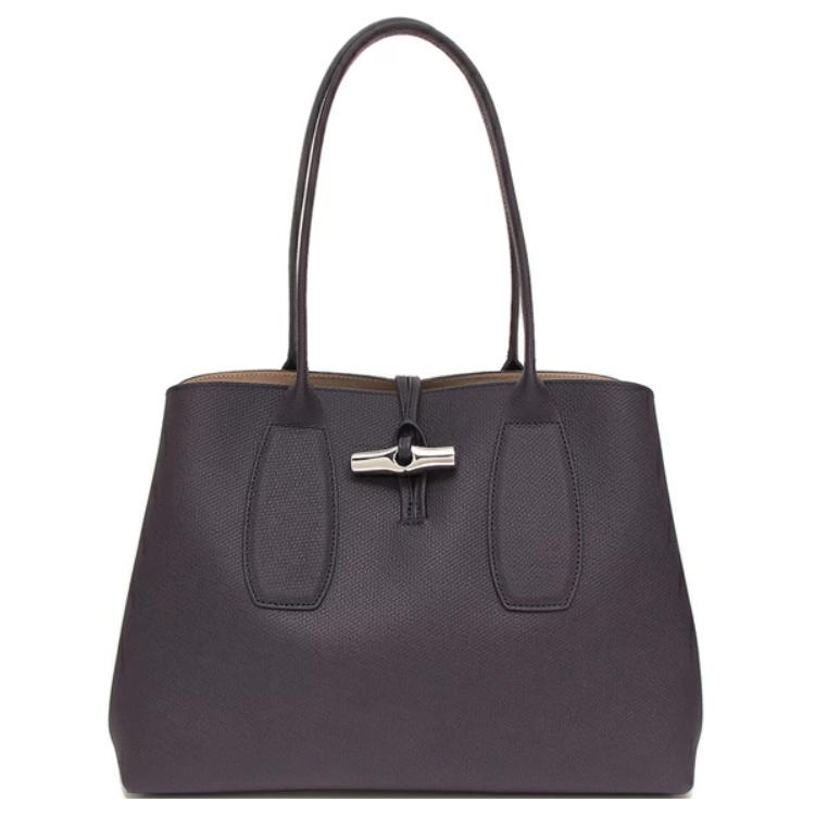

Longchamp Solid Color Metal Logo Leather Tote Shoulder Bag Women Bags Purple 10060HPN645 Basic Set (Bag+Dust Bag)