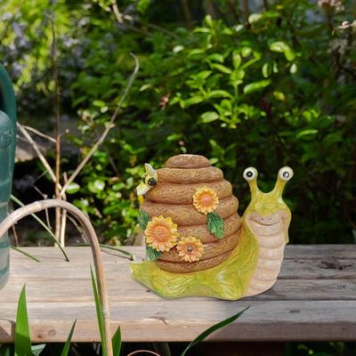 Garden Snail Statue with Solar Lights Resin Sculpture Animal 6x4x5inch for Indoor Outdoor