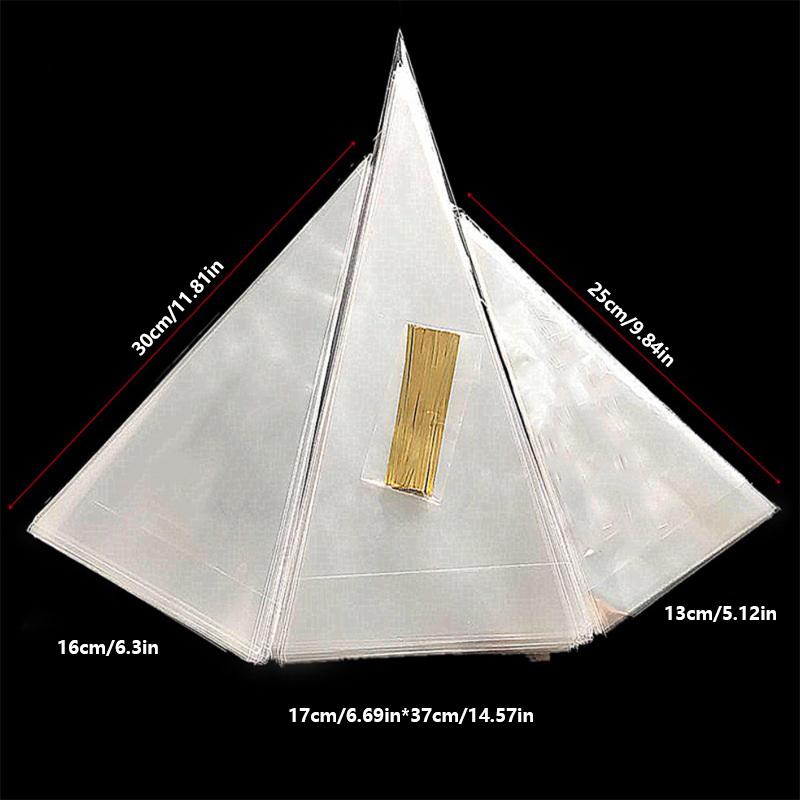100Pcs Clear Cone Candy Storage Bags Cones Transprant Plastic Bag Popcorn Candy Bags For Baby Shower Wedding Party Bags Supplies