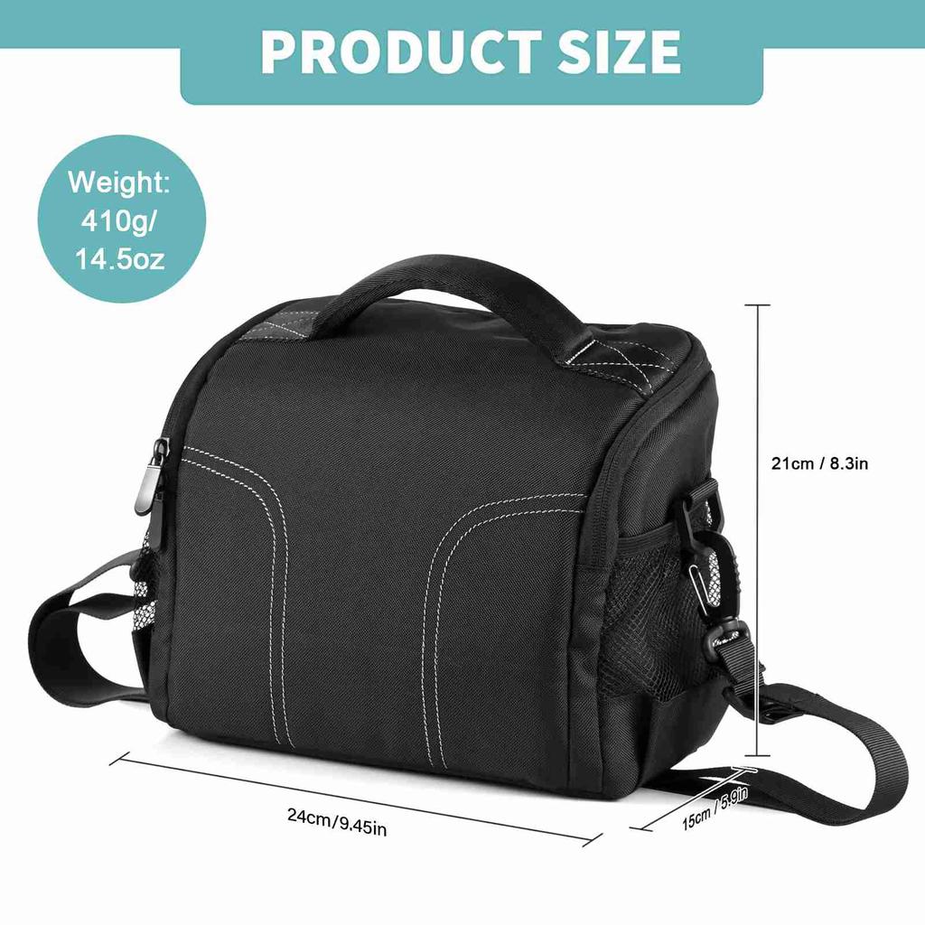 Camera Bag Water Resistant Shockproof Photography DSLR Camera Shoulder Bag with Shoulder Strap Black