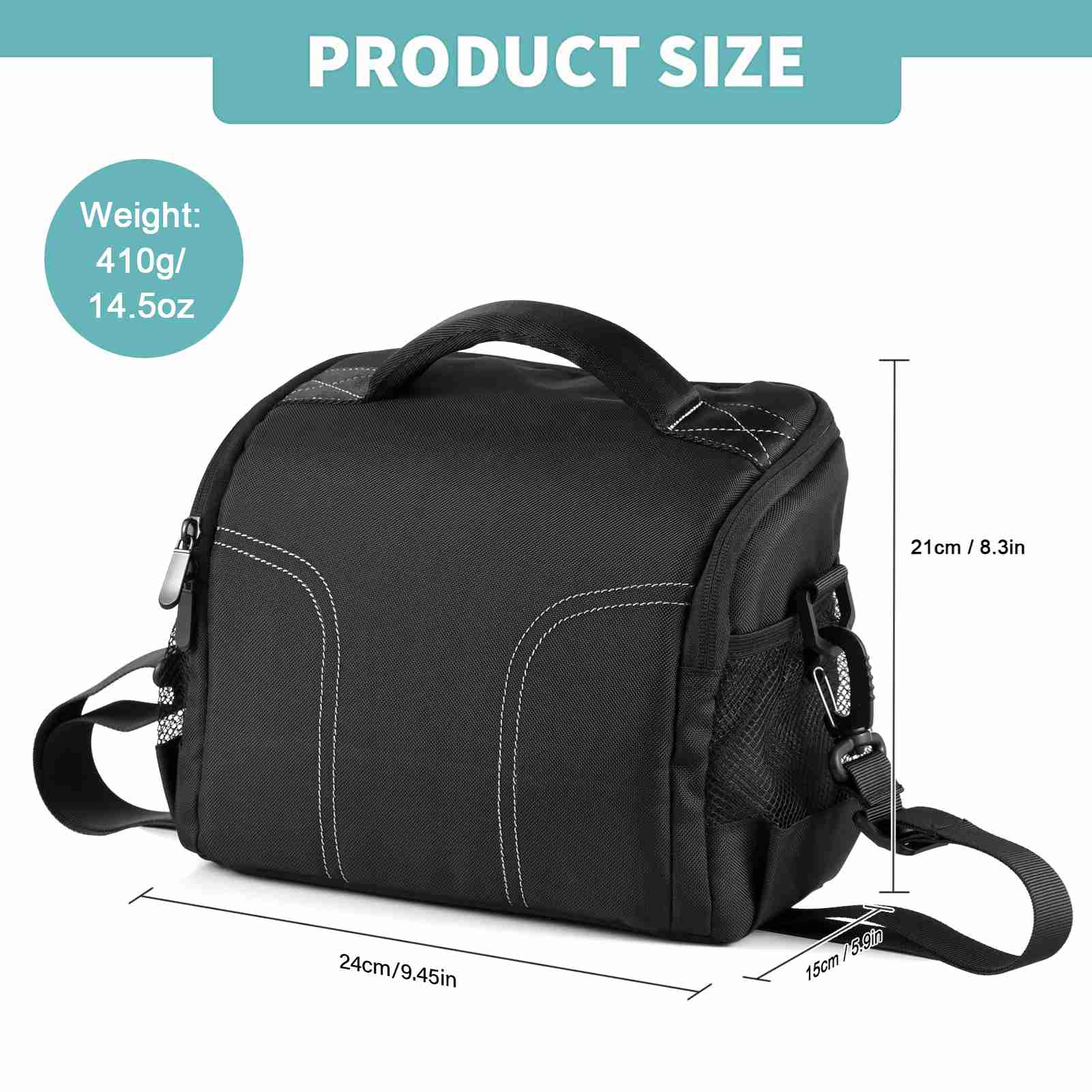 Camera Bag Water Resistant Shockproof Photography   Camera Shoulder Bag with Shoulder Strap Black