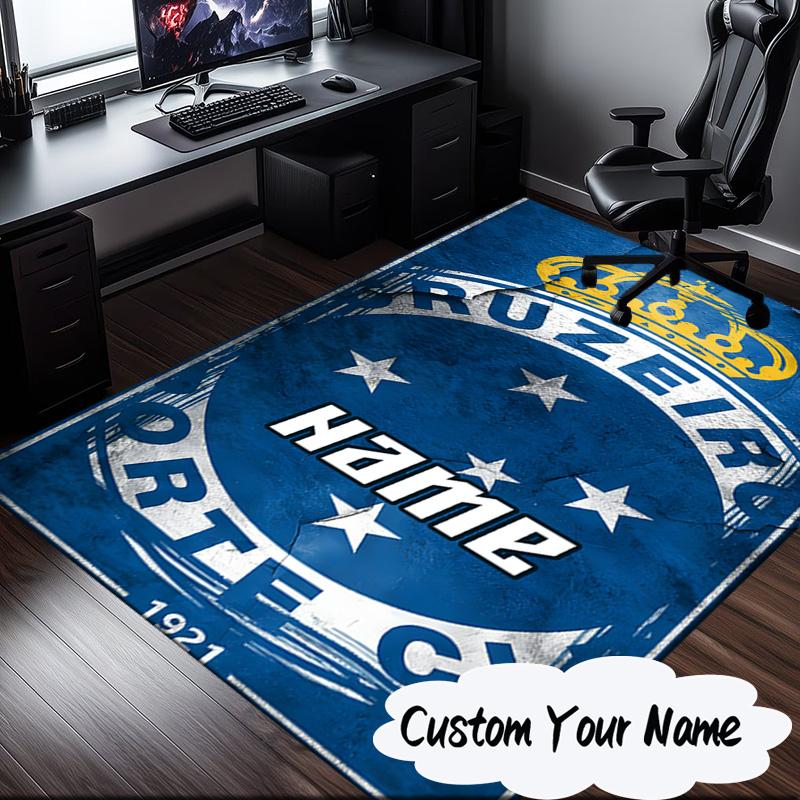 Custom Name Cruzeiro FC Crest Rug for Living Room, Game Rooms, Office, Bedroom, Floor Mat Playful Design, fan gifts Christmas decor