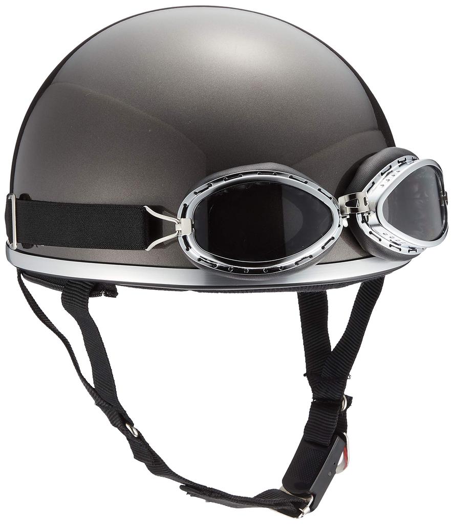 Bike Parts Center Half Helmet with Goggles, Gunmetal, One Size Fits Most (Head Circumference 57cm-59cm) 7409