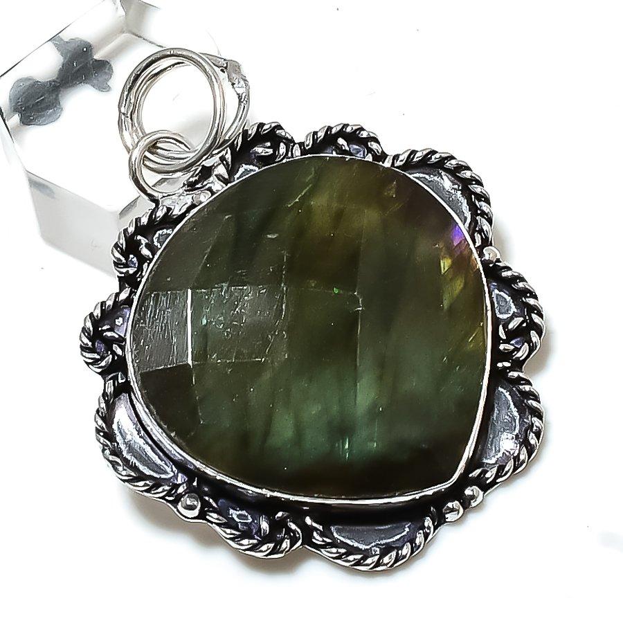 Labradorit Edelstein Handgefertigt 925 Sterlingsilber Schmuck Anhänger 2.01" B7h20