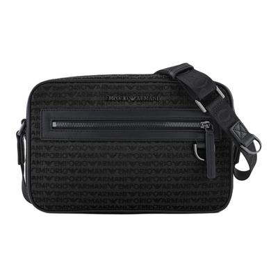 Logo Print Zip Closure Cotton Shoulder Bag Men Bags Black EM001210-AF13823-U8168