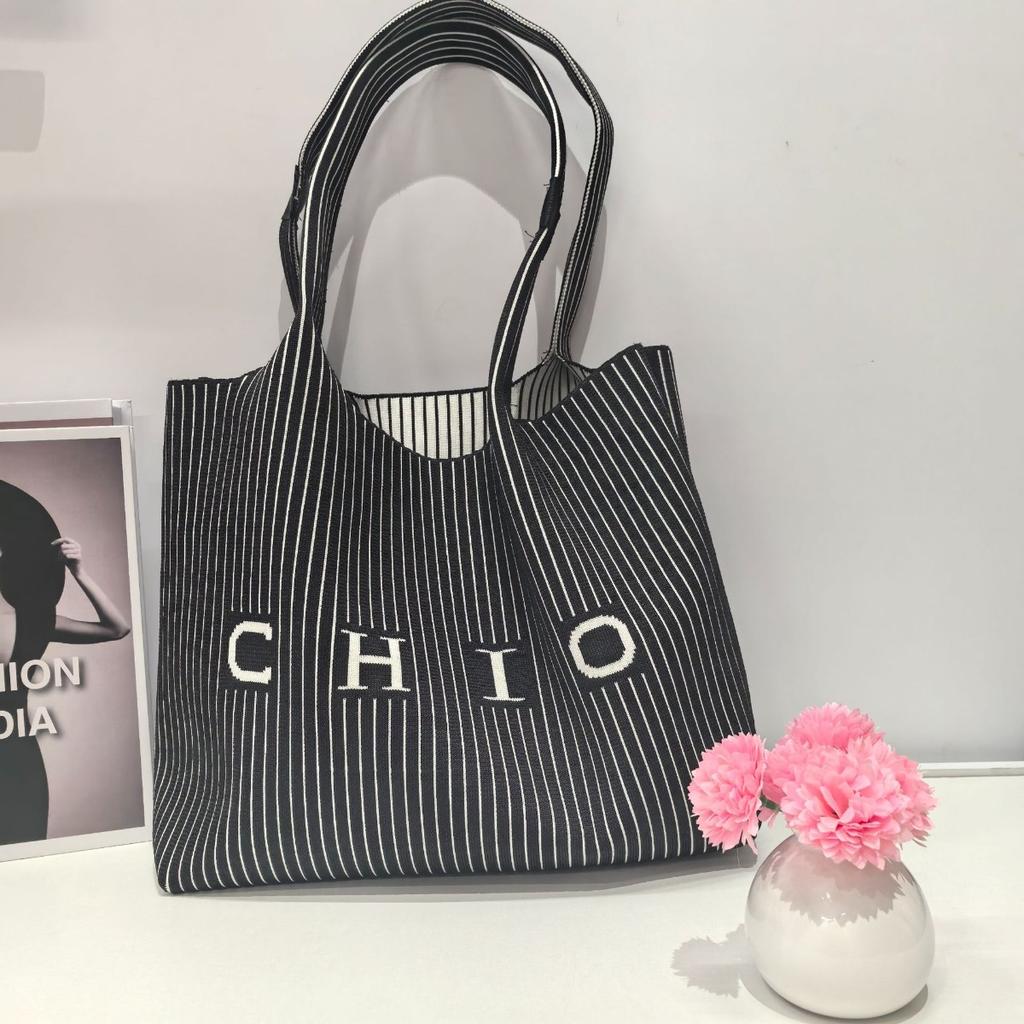 Gestreift, Tragetasche, Tasche mit großem Fassungsvermögen, Damen-, Freizeit-Tasche, Umhängetasche