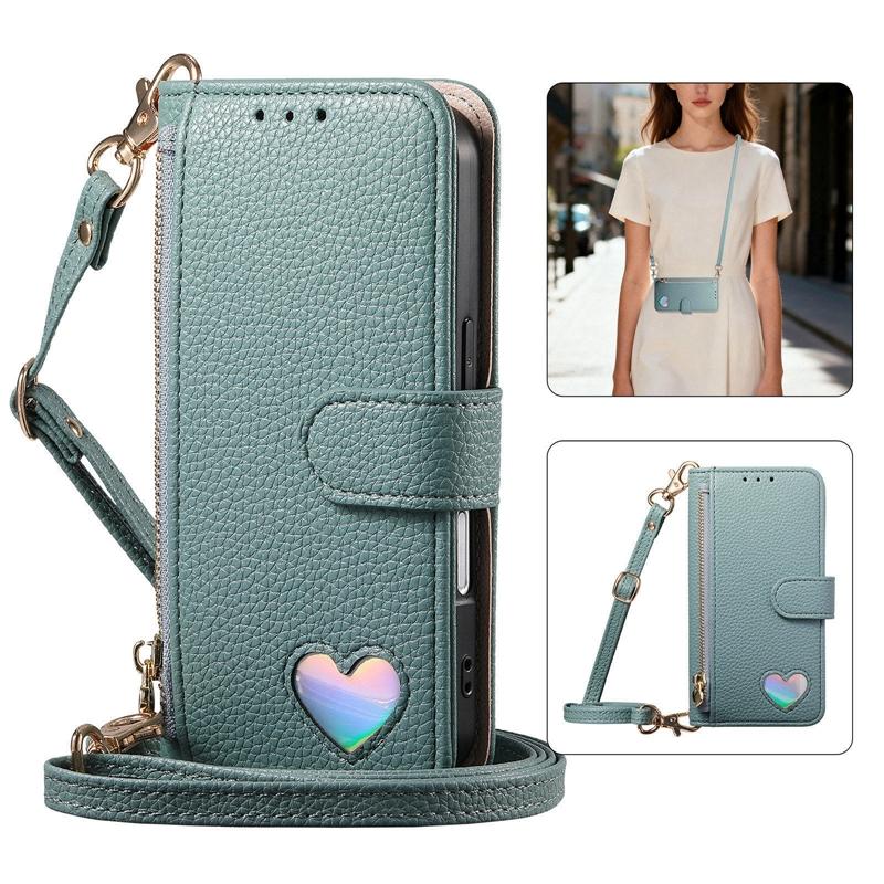 Zipper Style Flip Credit Card Case Pouch Bag for Samsung Galaxy A53/A54/A55/A56/A14/A15/A17/A16 Rope Phone Cover