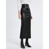 Women's Black High Waist Faux Leather Bodycon Midi Pencil Skirt with Back Vent