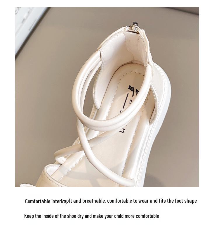 2025 Flickors Prinsessrosett Sandaler: Sommarstil, Mjuk sula, Trendig romersk högskaft för barn