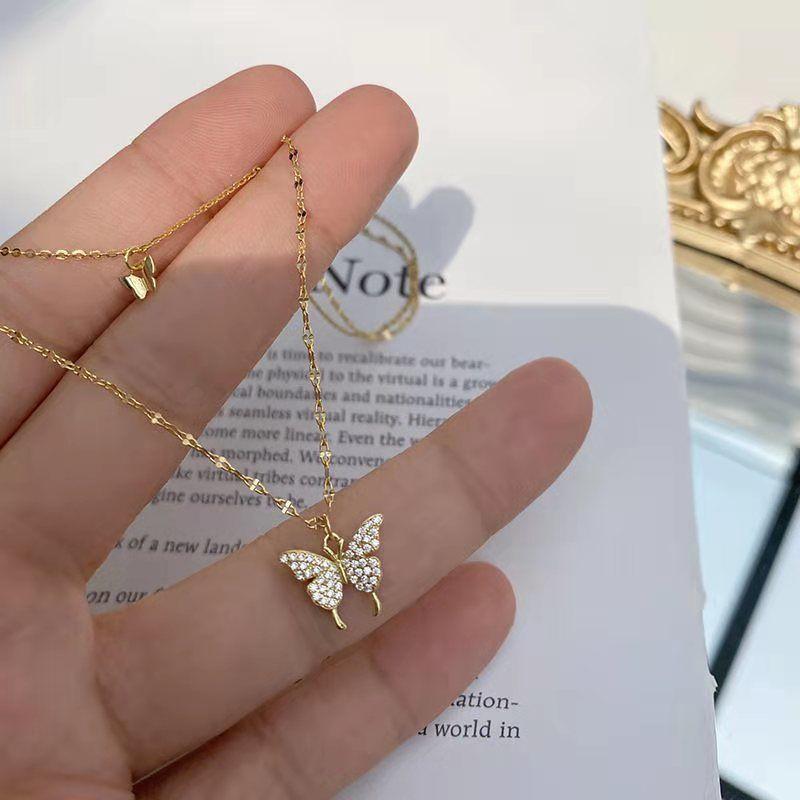 Stylish Adjustable Double Layer Butterfly Pendant Necklace With Hypoallergenic Material