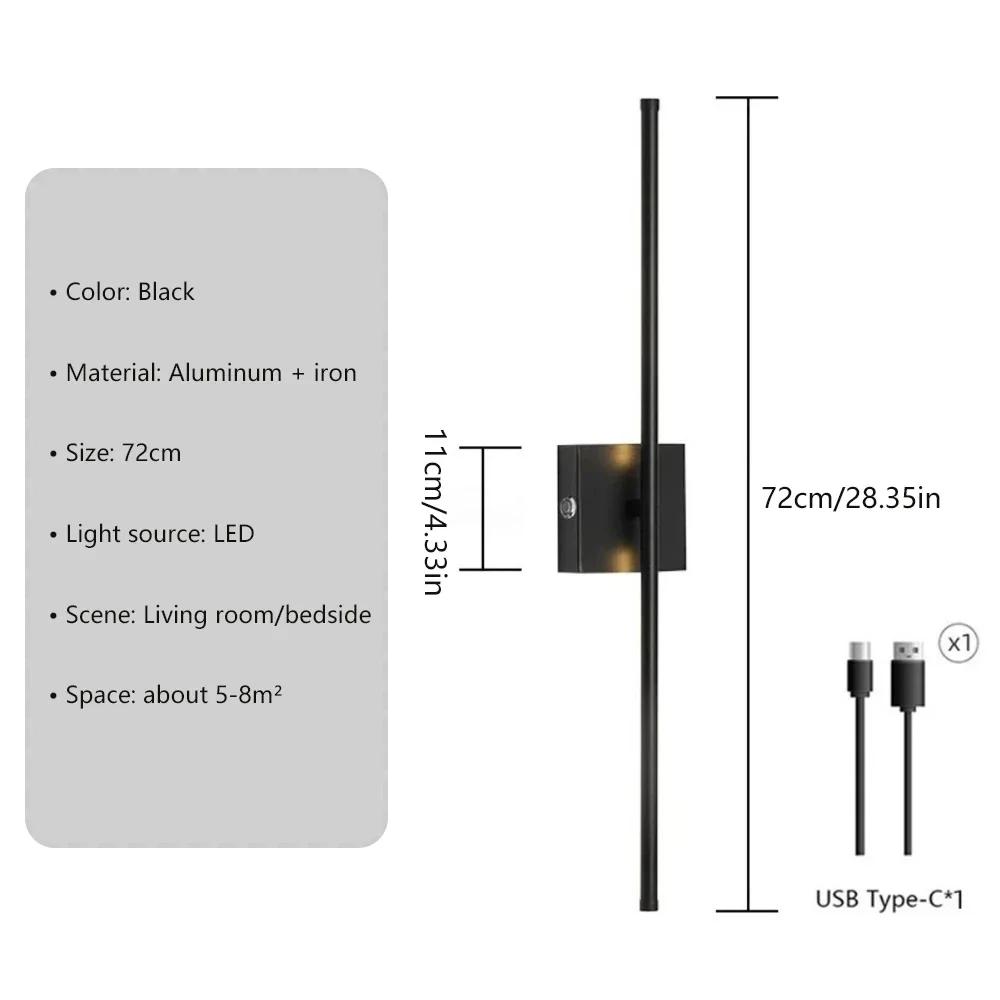 Modern LED Rechargeable Wall Lamp Black Gold Wiring-Free Make-up Wall Lamp For Living Room Bedroom Remote Control Indoor Lights