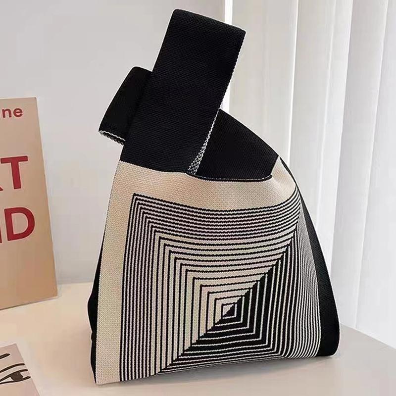 Fashion Handmade Knit Handbags Women Mini Knot Wrist Bag Korean Casual Tote Bag Reusable Shopping Bags
