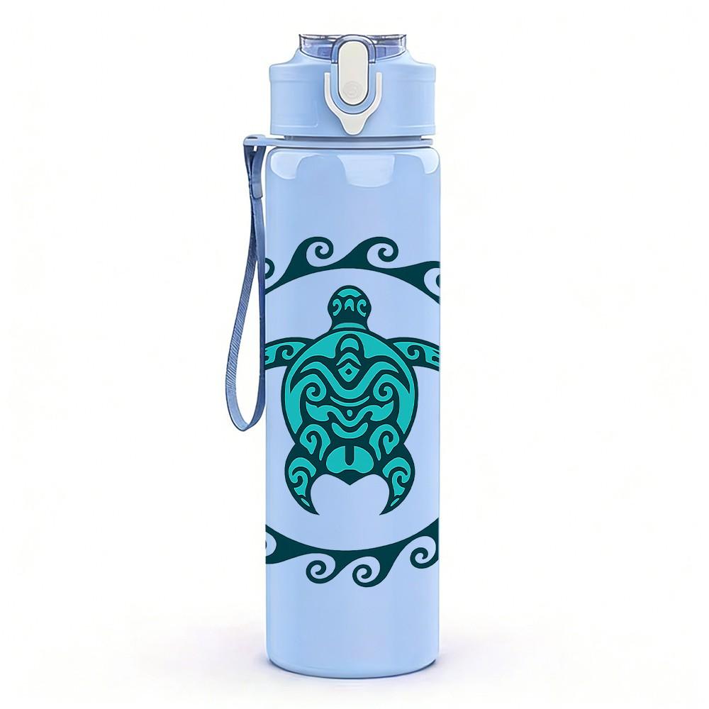 1PC Sea Turtle Circle Badge Print 750ml Color Plastic Sports Water Bottle Leakproof Flip Straw Lid Suitable for Sports Office Home Use