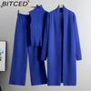 BITCED Spring and Autumn Laid-back Style Knitted Set, Sleeveless Vest, Sweater, Cardigan and Trousers, Three-piece Set