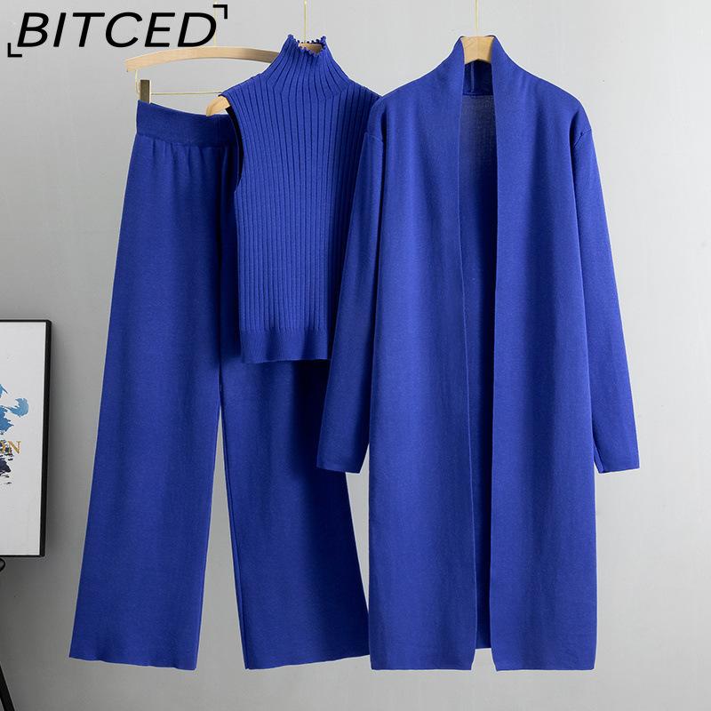BITCED Spring and Autumn Laid-back Style Knitted Set, Sleeveless Vest, Sweater, Cardigan and Trousers, Three-piece Set